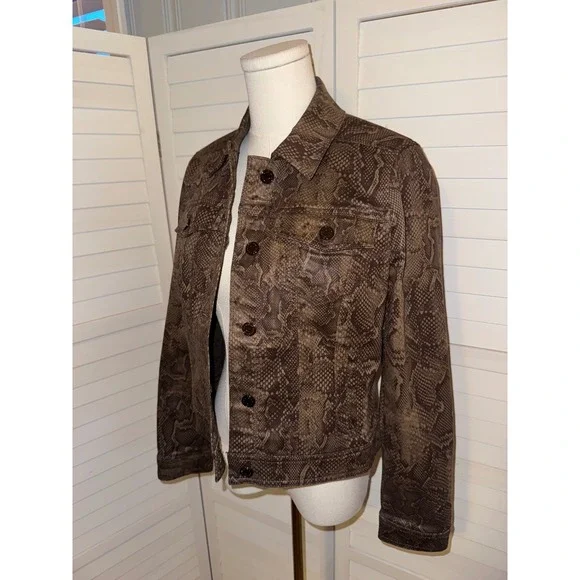 WHITE HOUSE BLACK MARKET Snake Print Denim Jacket Women's Size Small - Picture 4 of 7